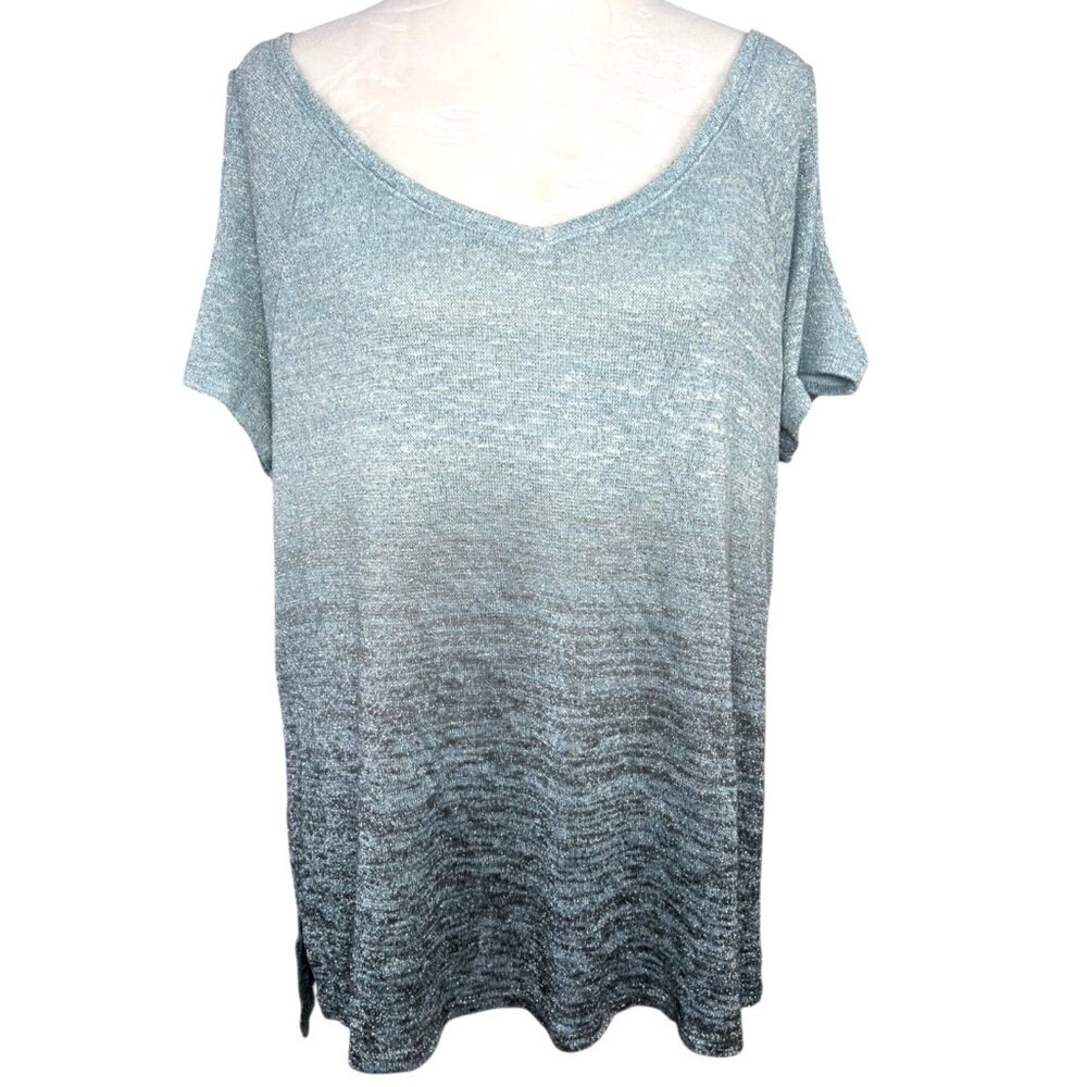 Juicy Couture Shimmer Tee Slouchy Blue Gray XL Metallic Top